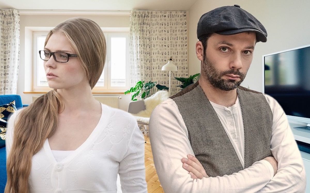 A couple looking angree with one another.